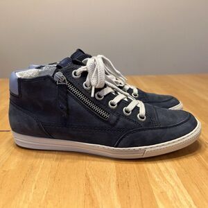 Paul Green Blue Leather Felicity Sneakers UK 4.5 US 6-6.5 Suede Nubuck Mid Ankle